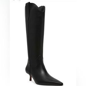 Steven New York Britt Black Pointed Toe Knee High Kitten Heel Western Boots 5.5